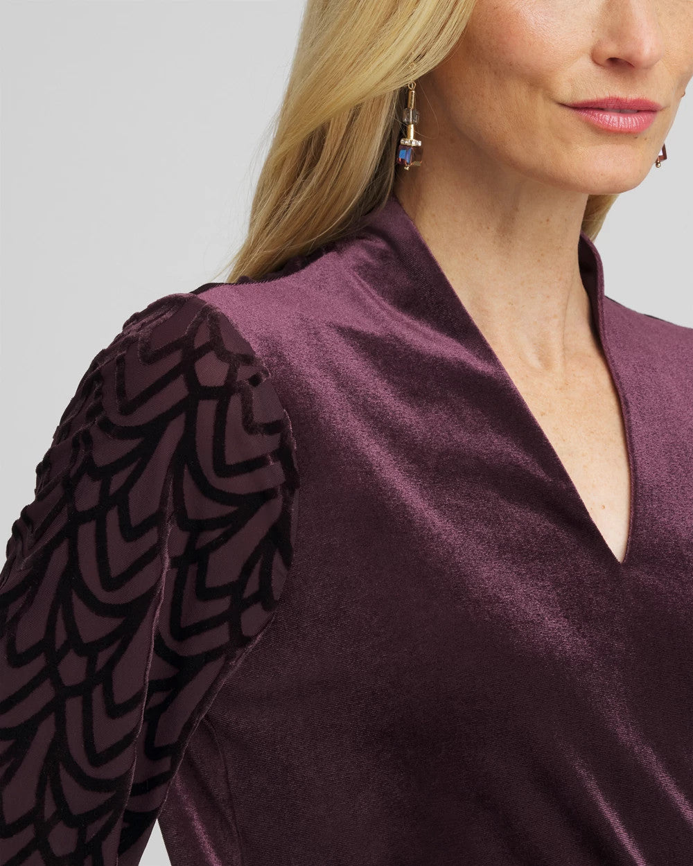 Chico's Art Deco Velvet Burnout Top NIGHT BLOOM