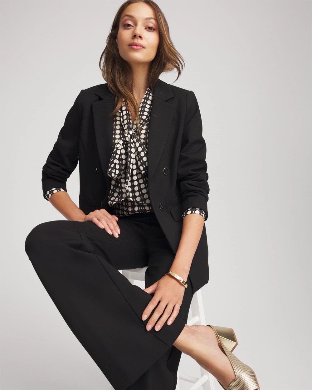 Chico's Clip-Dot Tie-Front Blouse BLACK