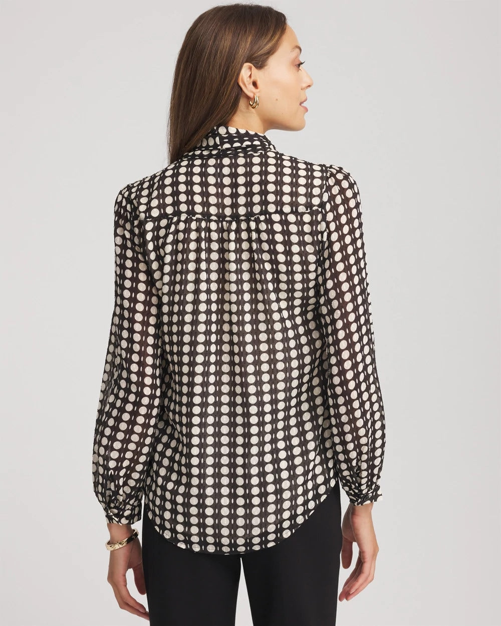 Chico's Clip-Dot Tie-Front Blouse BLACK