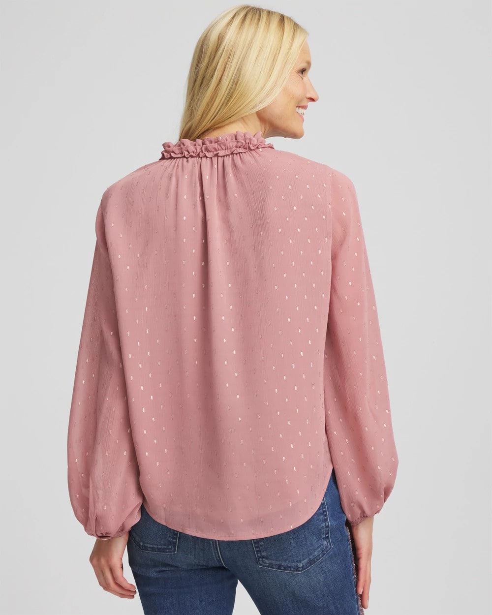 Chico's Ruffleneck Lined Georgette Blouse DUSTY ROSE