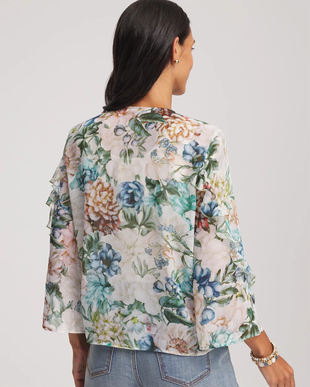 Chico's Georgette Ruffled V-Neck Blouse ROSE SMOKE