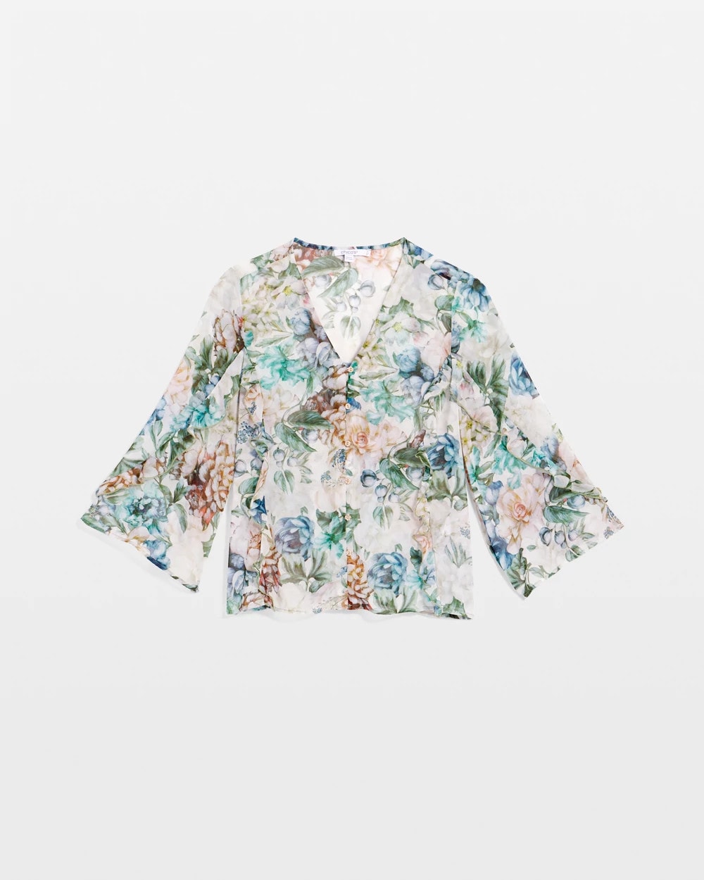 Chico's Georgette Ruffled V-Neck Blouse ROSE SMOKE