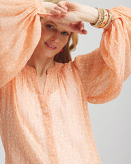 Chico's Metallic Jacquard Blouse CORAL BLOSSOM