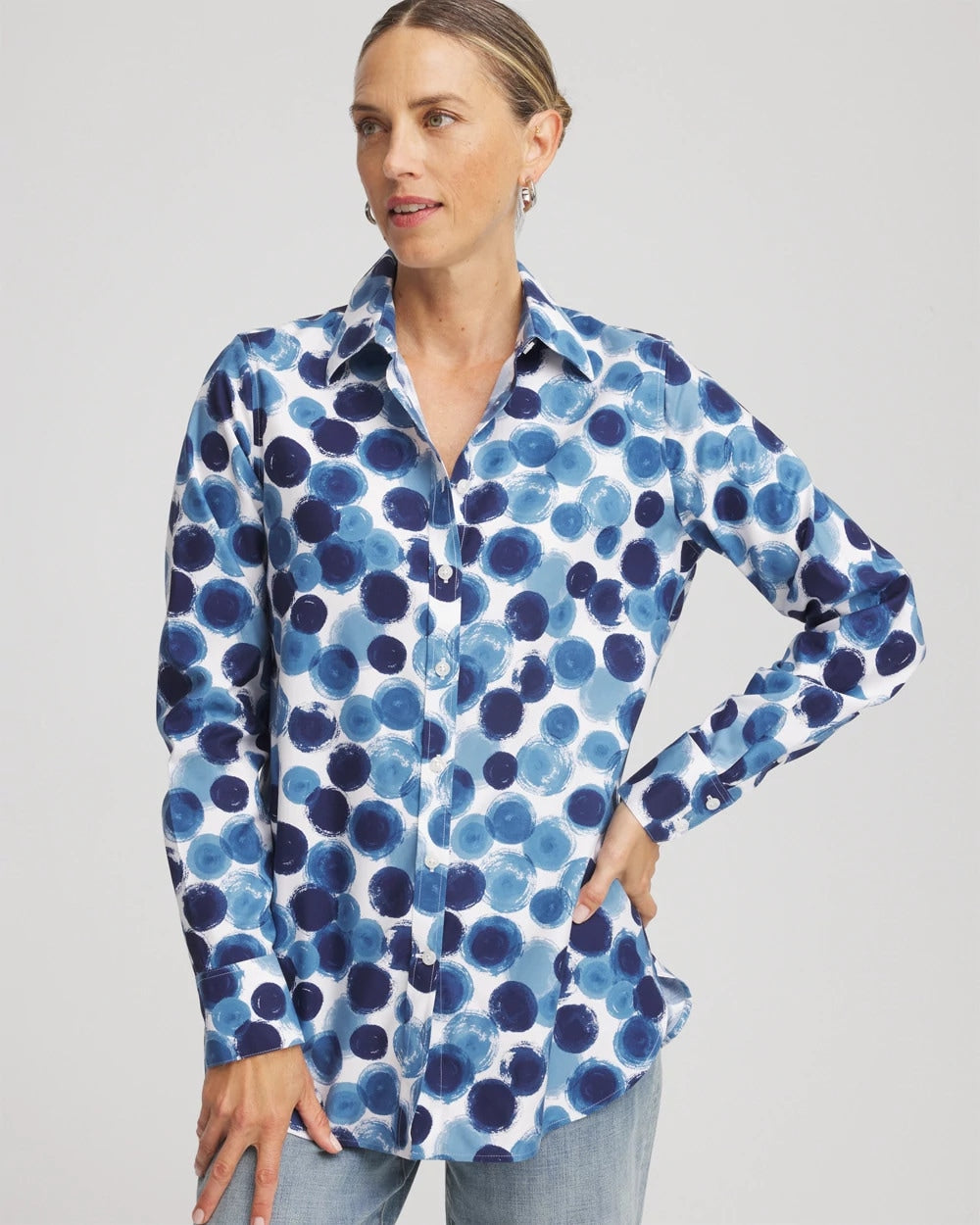 Chico's No Iron™ Printed Sateen Shirt PASSPORT BLUE