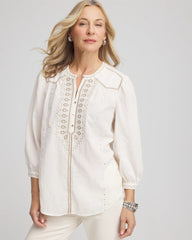 Chico's Embroidered Crinkle-Cotton Blouse ECRU