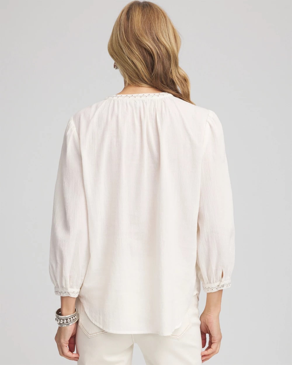 Chico's Embroidered Crinkle-Cotton Blouse ECRU