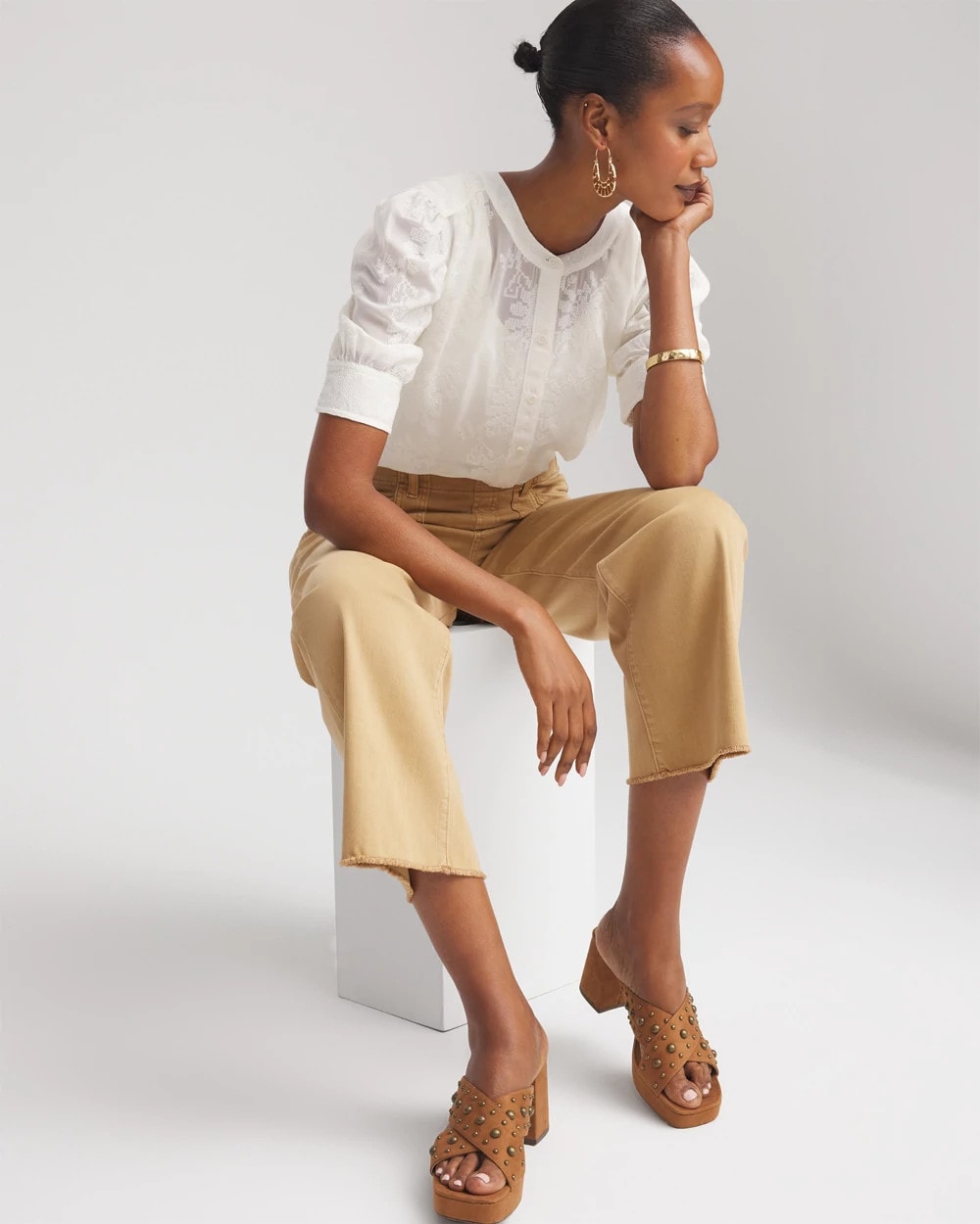 Chico's Chiffon Puff Sleeve Shirt ECRU