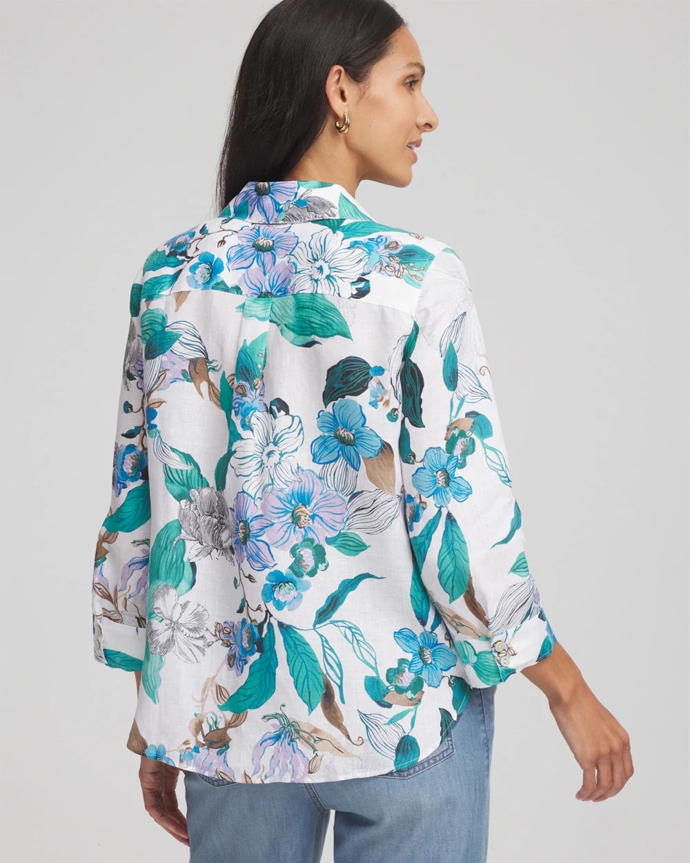 Chico's No Iron™ Floral Linen Shirt PARADISO BLUE
