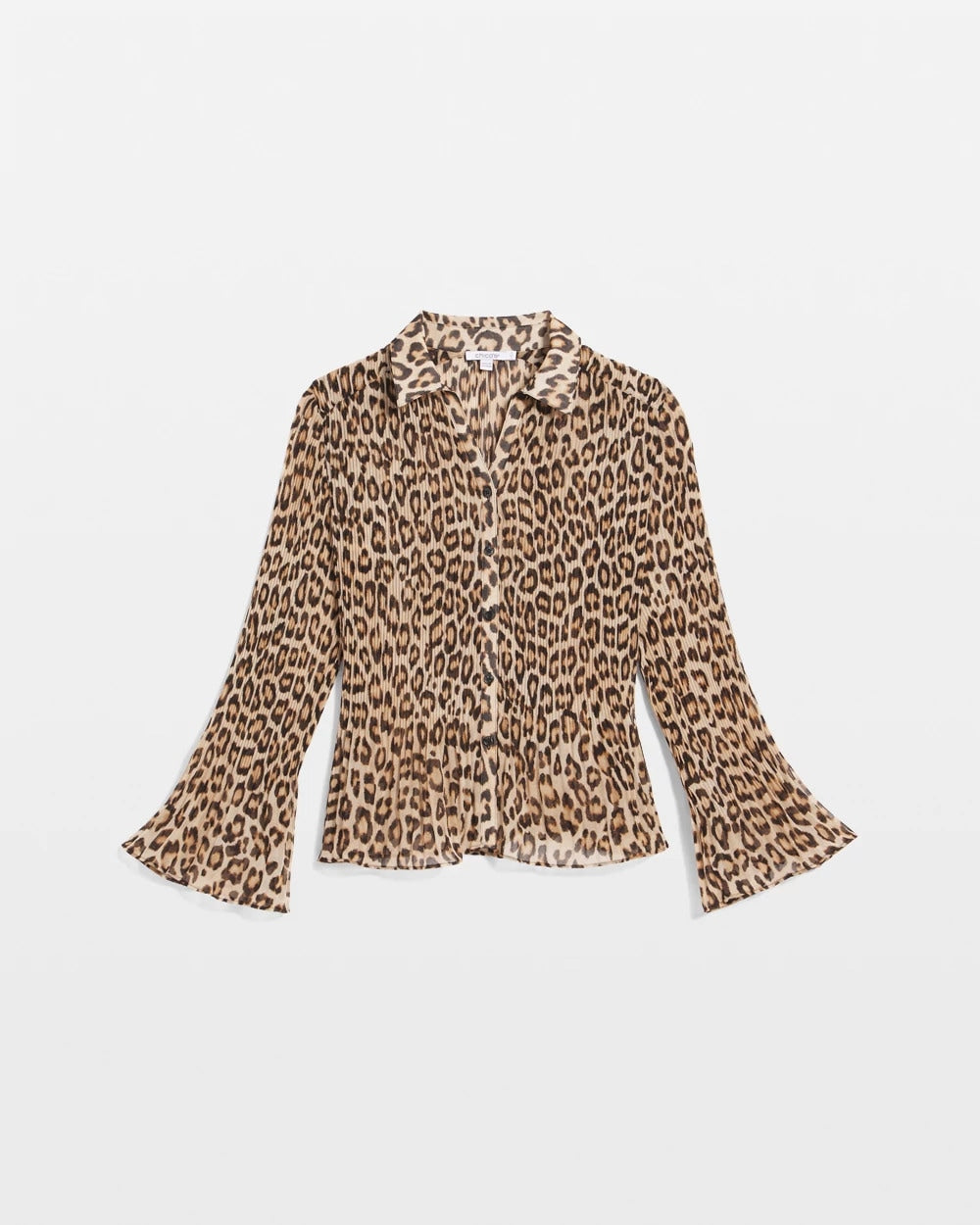 Chico's Animal-Print Pleated Georgette Blouse BLACK