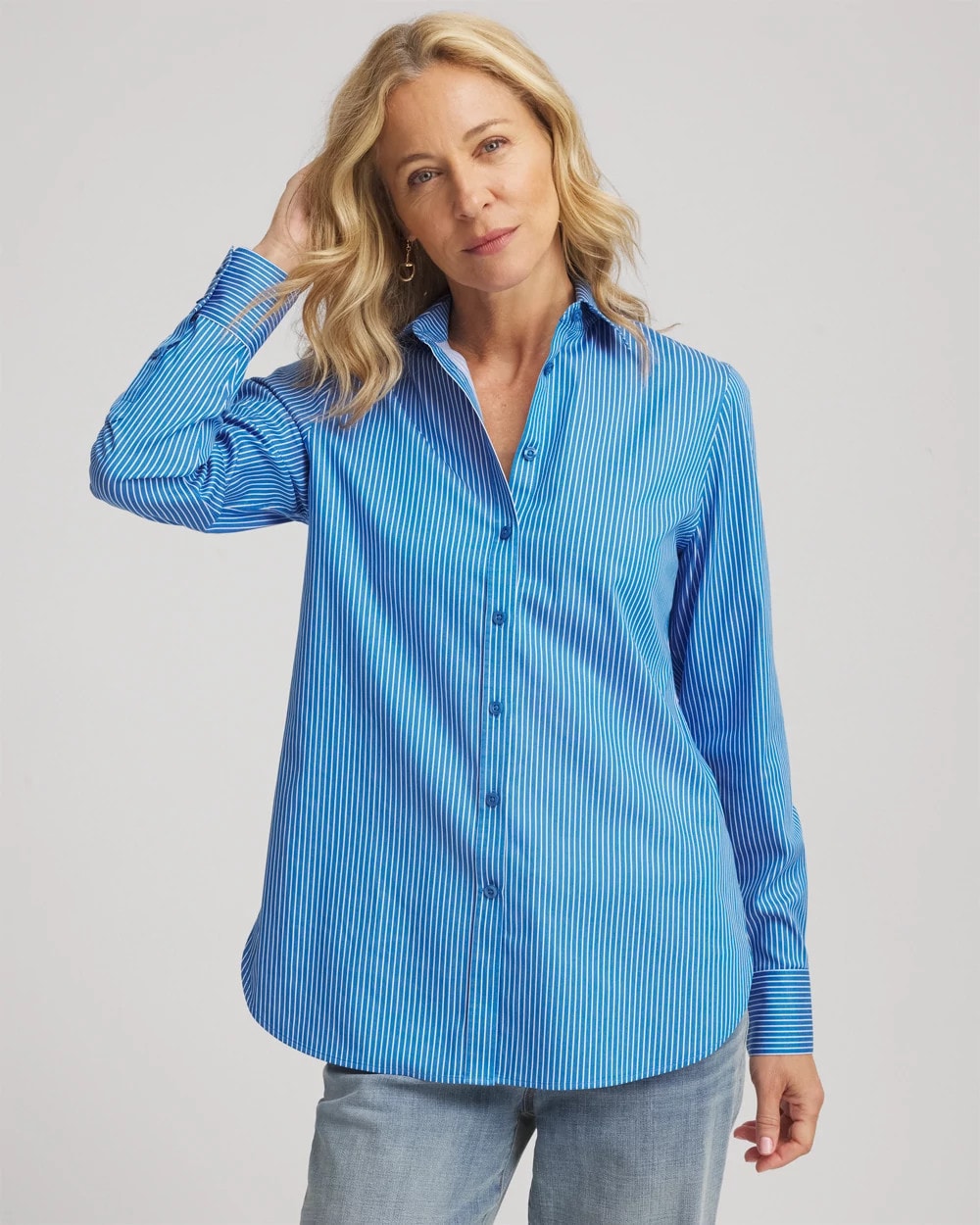 Chico's No Iron™ Classic Striped Shirt EMPIRE BLUE
