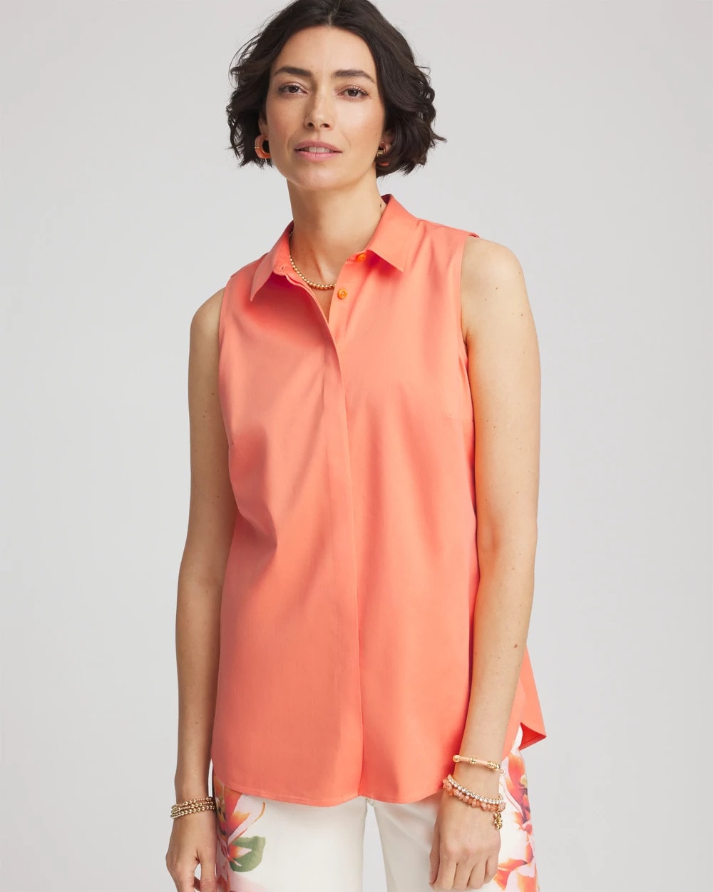 Chico's No Iron™ Sleeveless Sateen-Stretch Shirt SUNSET PEACH