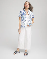 Chico's Butterfly Voile Short Sleeve Shirt LUSH IRIS