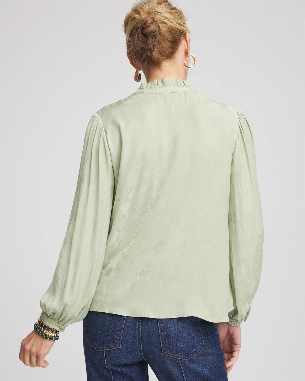 Chico's Jacquard Georgette Peasant Blouse SAGE MEADOW
