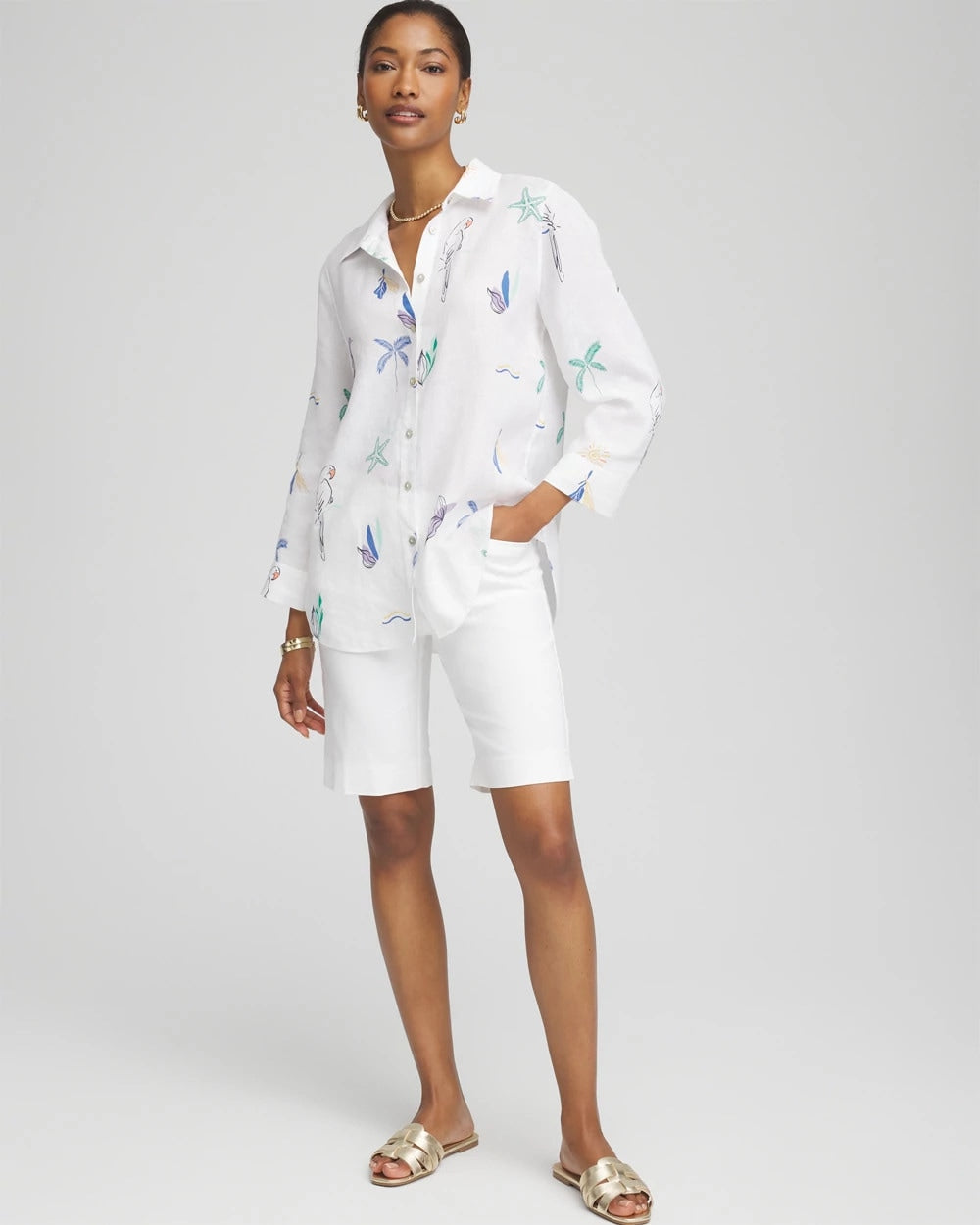 Chico's No Iron™ Island Linen Shirt OPTIC WHITE