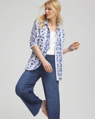 Chico's No Iron™ Star Print Linen Shirt RICH COBALT