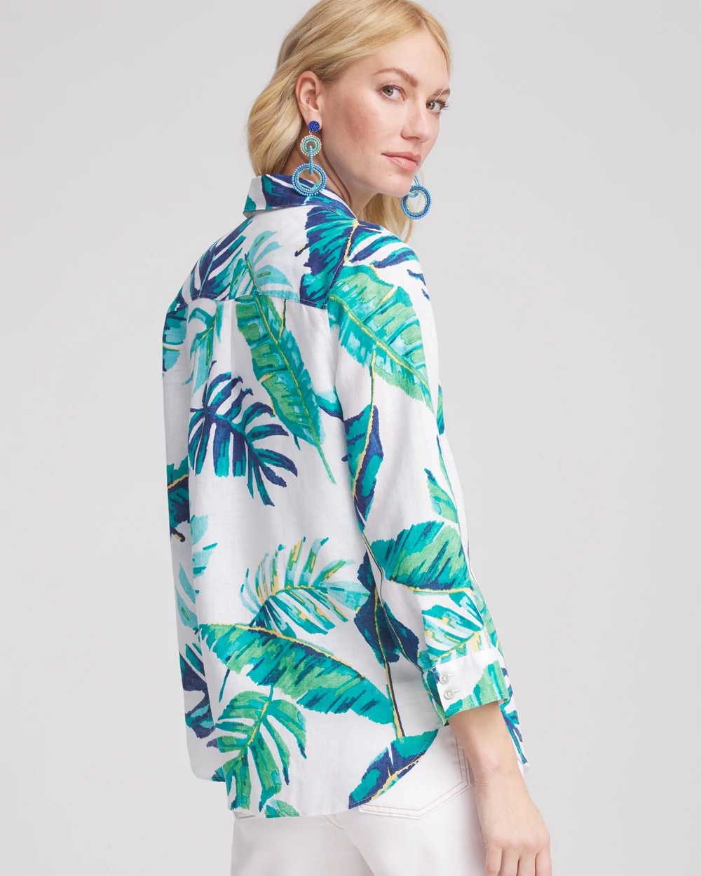 Chico's No Iron™ Palm Print Linen Shirt SEASPRAY