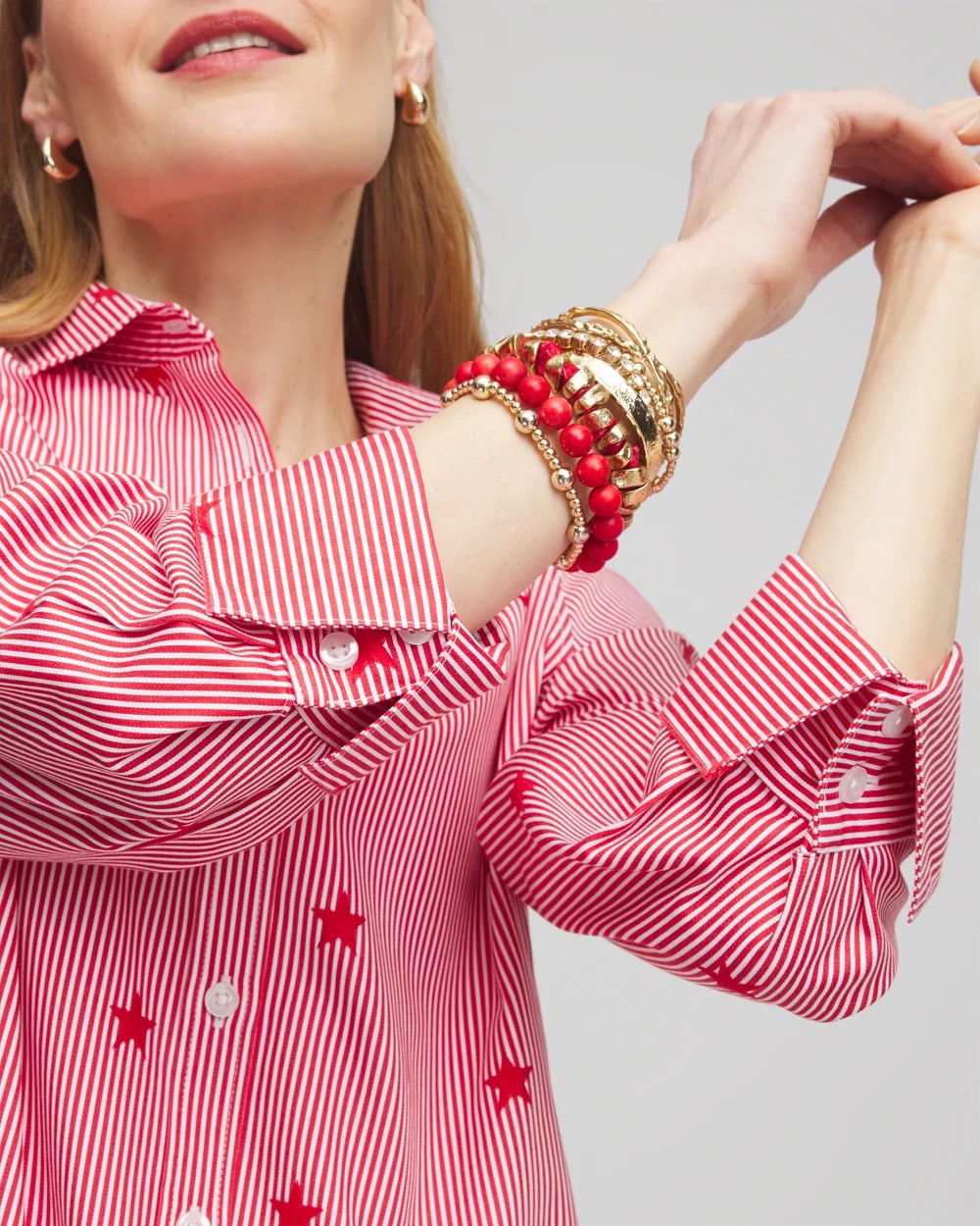 Chico's No Iron™ Stars & Stripes  Sateen Shirt RED GLOW