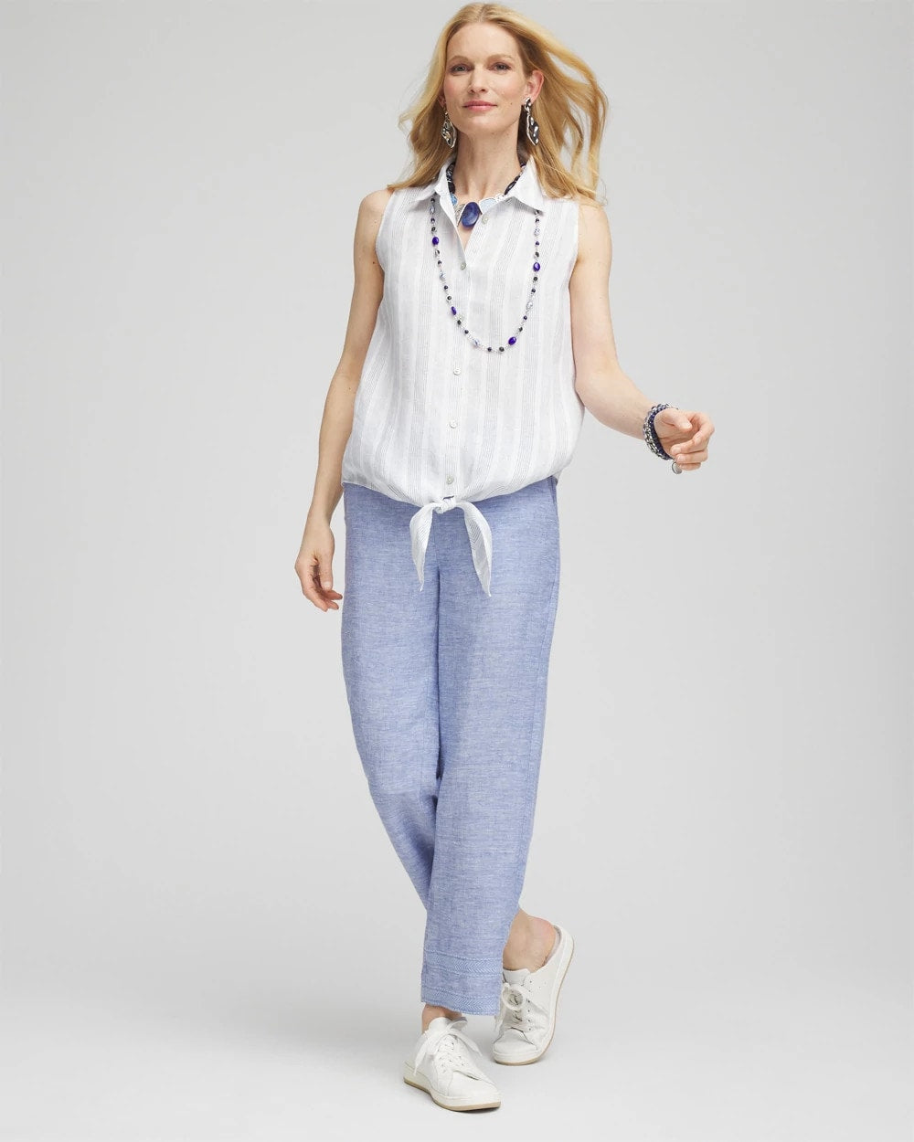 Chico's No Iron™ Linen Tie-Front Sleeveless Shirt INDIGO
