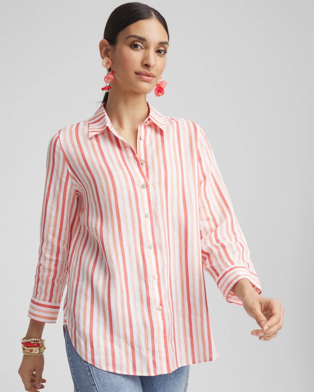 Chico's No Iron™ Striped Linen Shirt CORAL BLOSSOM