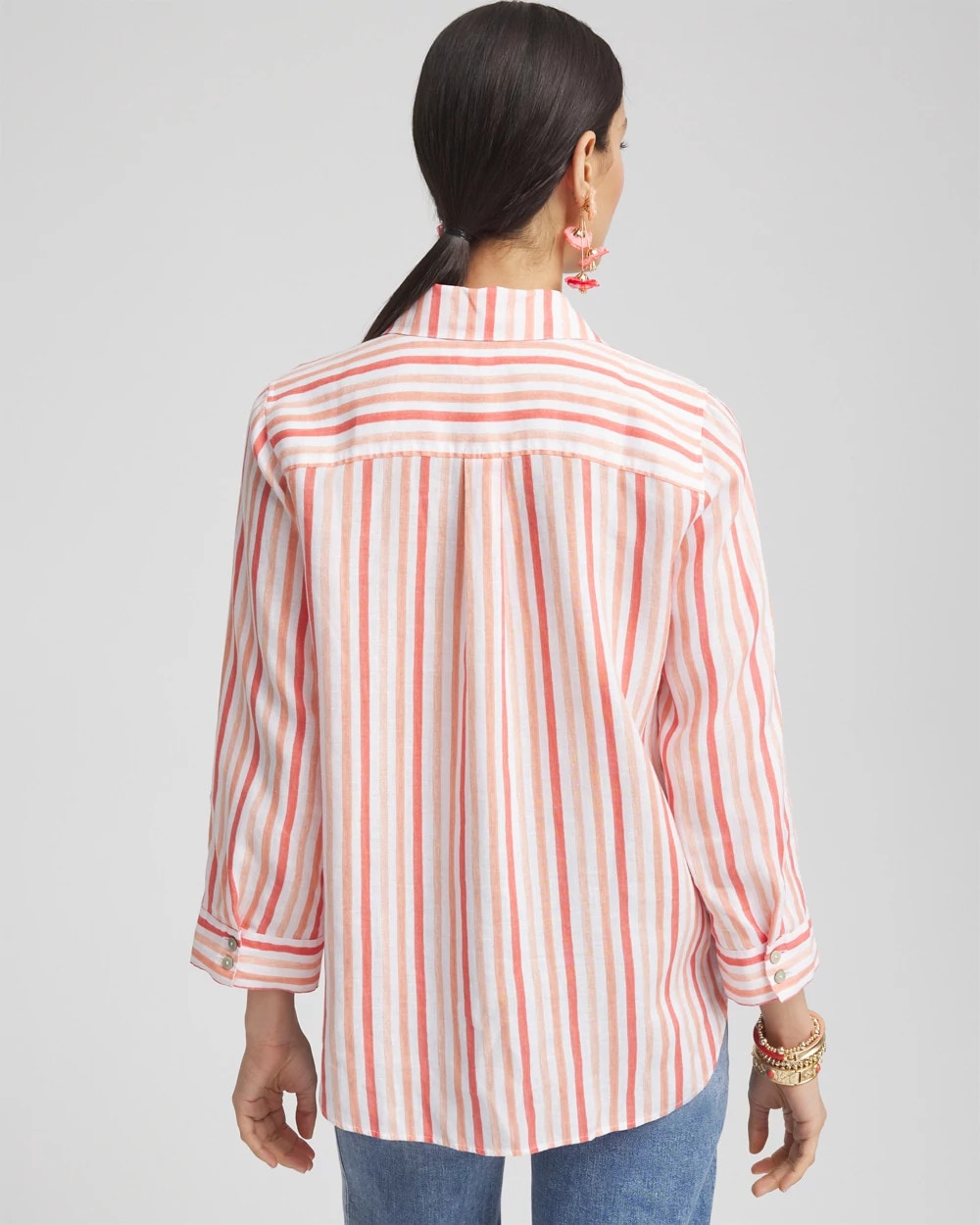 Chico's No Iron™ Striped Linen Shirt CORAL BLOSSOM