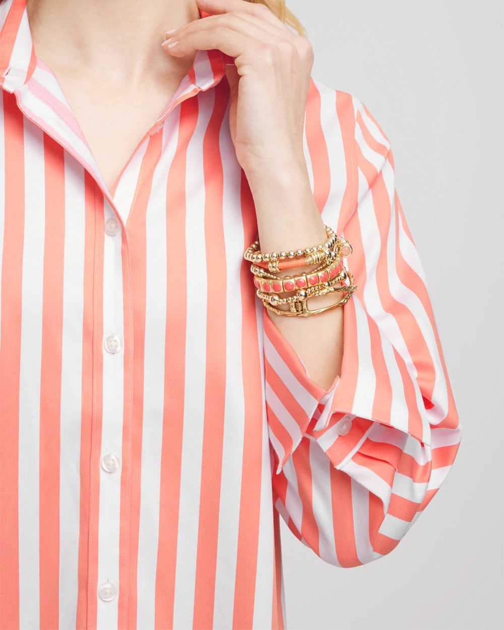 Chico's No Iron™ Vacation Stripes Shirt SUNSET PEACH