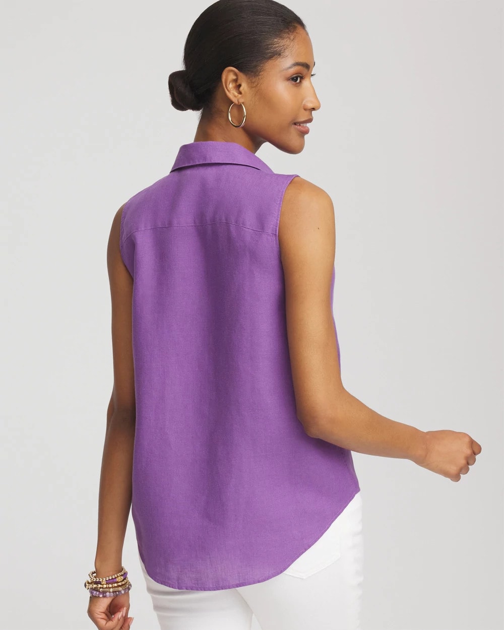 Chico's No Iron™ Linen Tie-Front Sleeveless Shirt PLUM SHADE