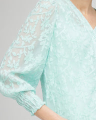 Chico's Floral Soutache V-Neck Blouse TEAL WATERS