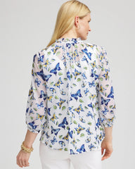 Chico's Ruffle Collar Butterfly Burnout Blouse BLUE CASA