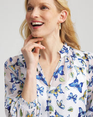 Chico's Ruffle Collar Butterfly Burnout Blouse BLUE CASA