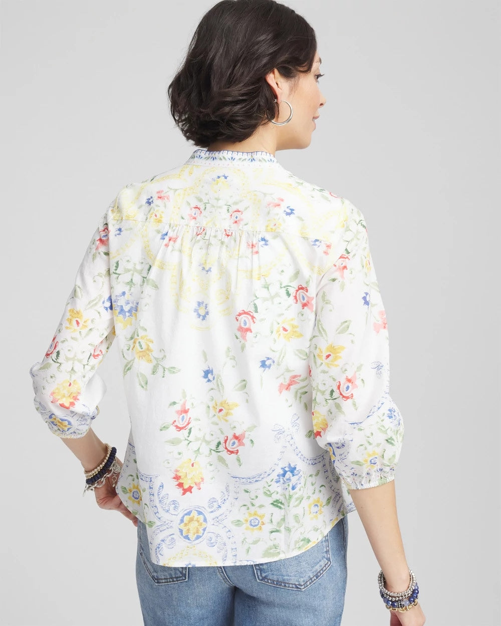 Chico's Floral Billow-Sleeve Blouse MELON MAMBO