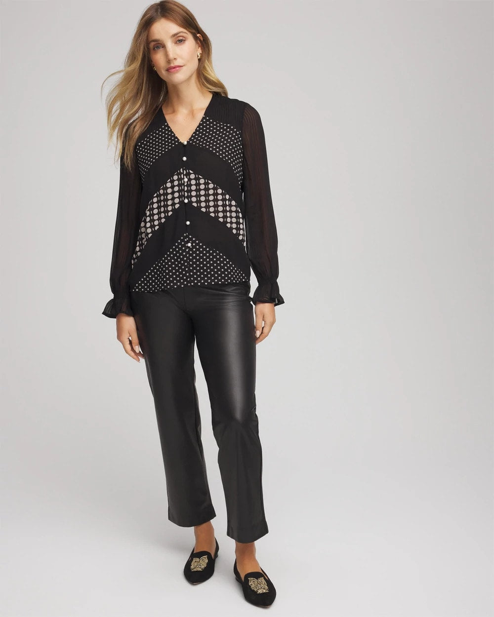 Chico's Georgette Polka Dot Blouse BLACK