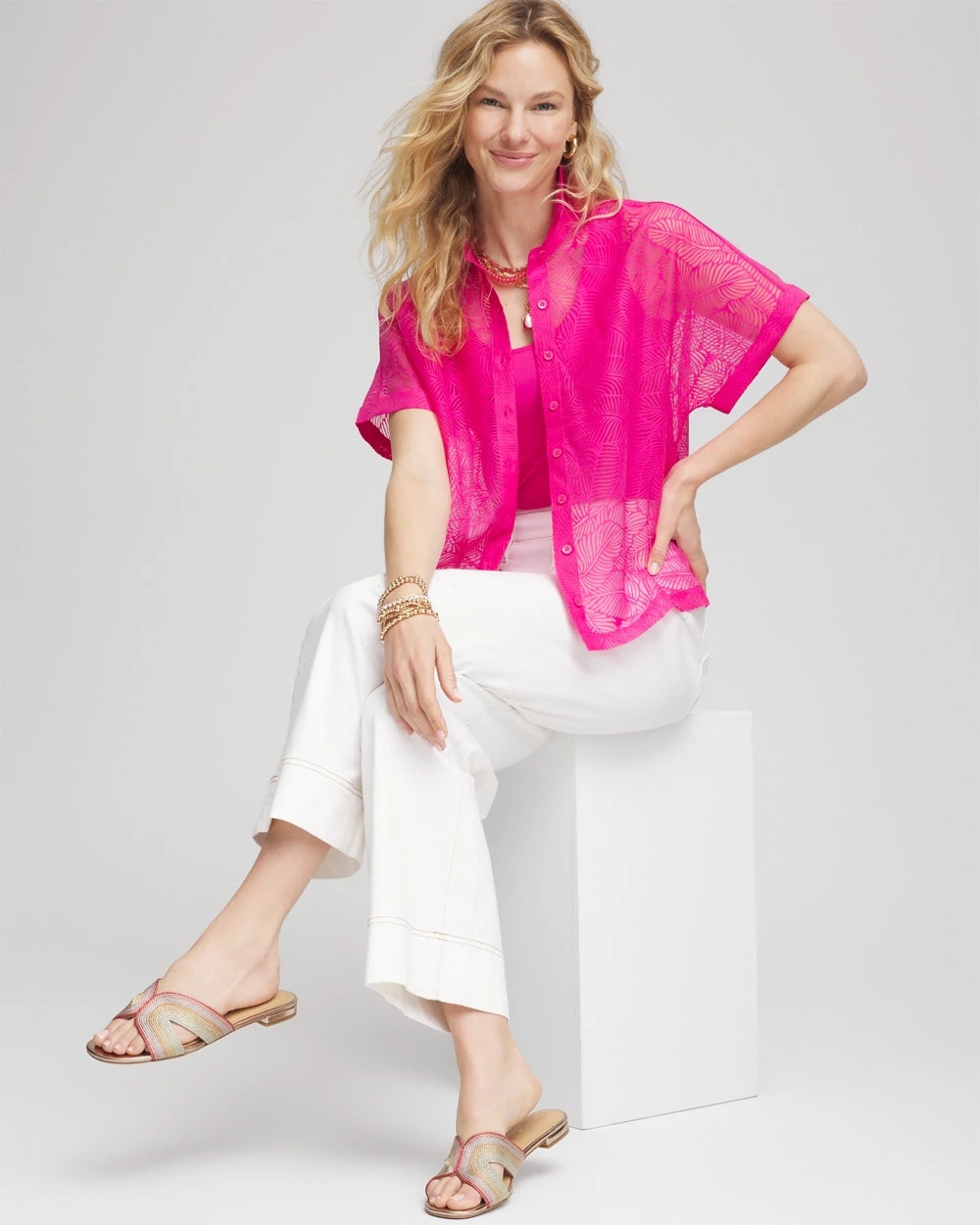 Chico's Deco Burnout Shirt CRUSHED BERRIES