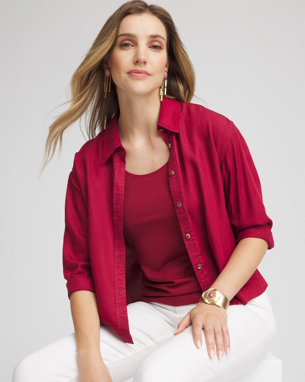 Chico's Tencel™ Classic Fit Shirt RUSSET RED