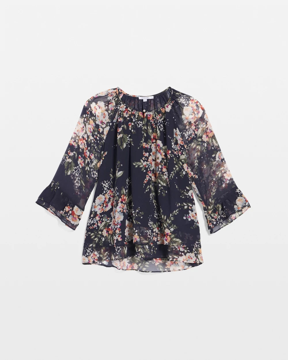 Chico's Floral Georgette Blouse PASSPORT BLUE