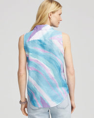 Chico's No Iron™ Linen Tie-Front Sleeveless Shirt PARADISO BLUE