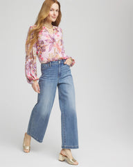 Chico's Floral Georgette Pintuck Blouse PLUM SHADE