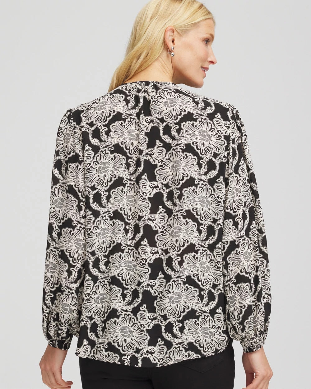 Chico's Caviar Bead Georgette Blouse BLACK