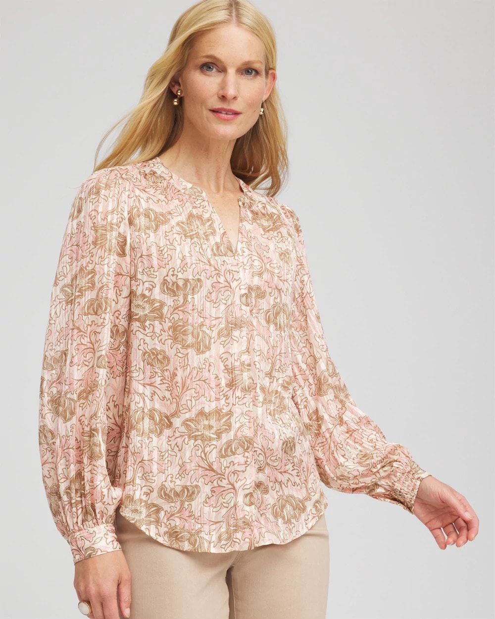 Chico's Revival Bloom Chiffon Blouse BLUSHED