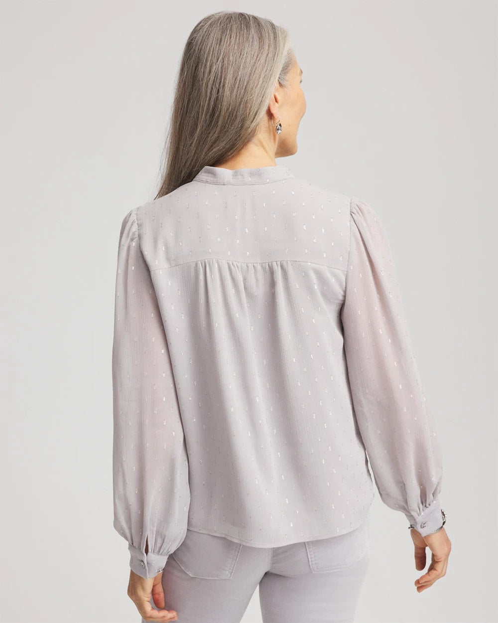 Chico's Georgette Clip Dot Blouse DOVE GRAY