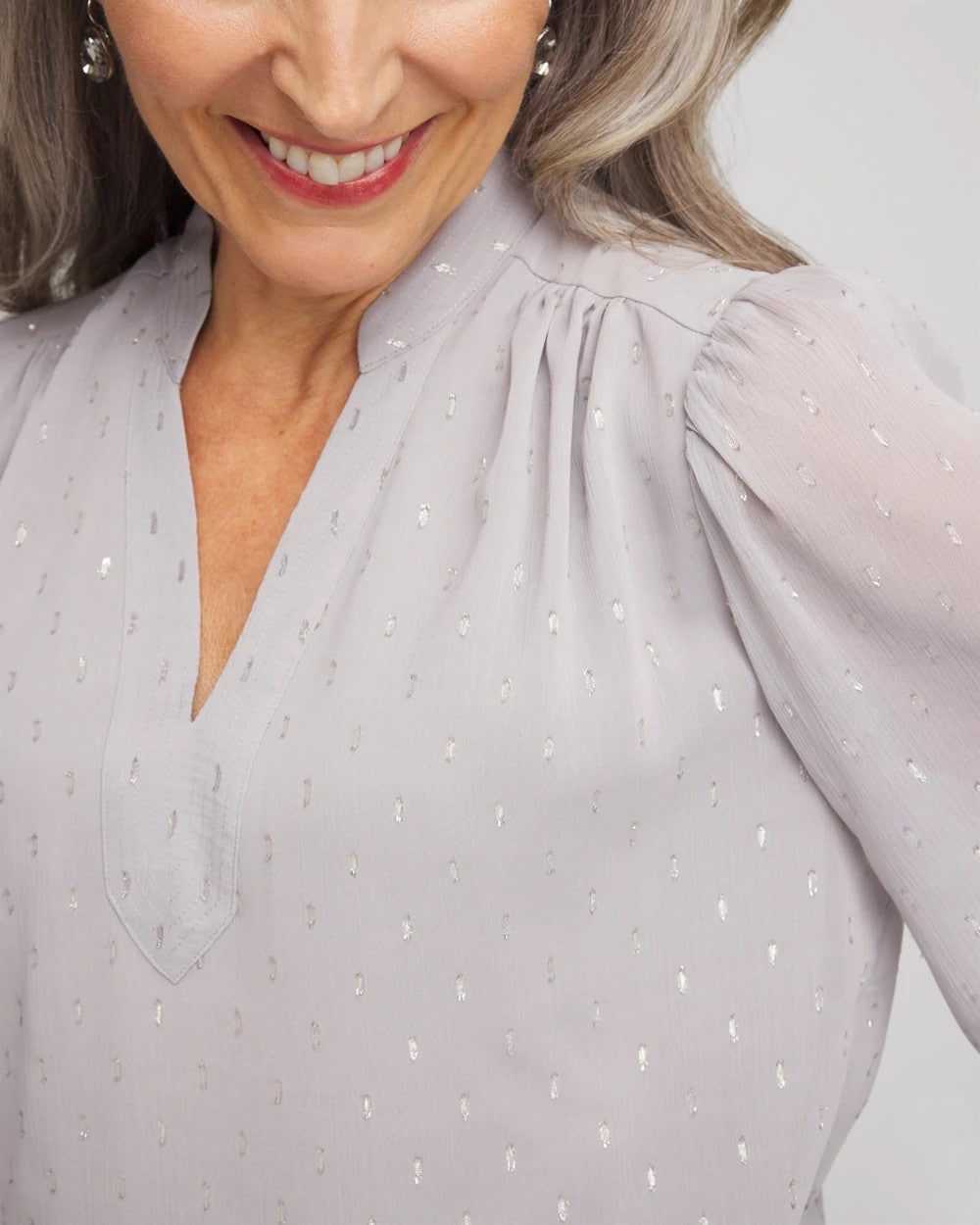 Chico's Georgette Clip Dot Blouse DOVE GRAY