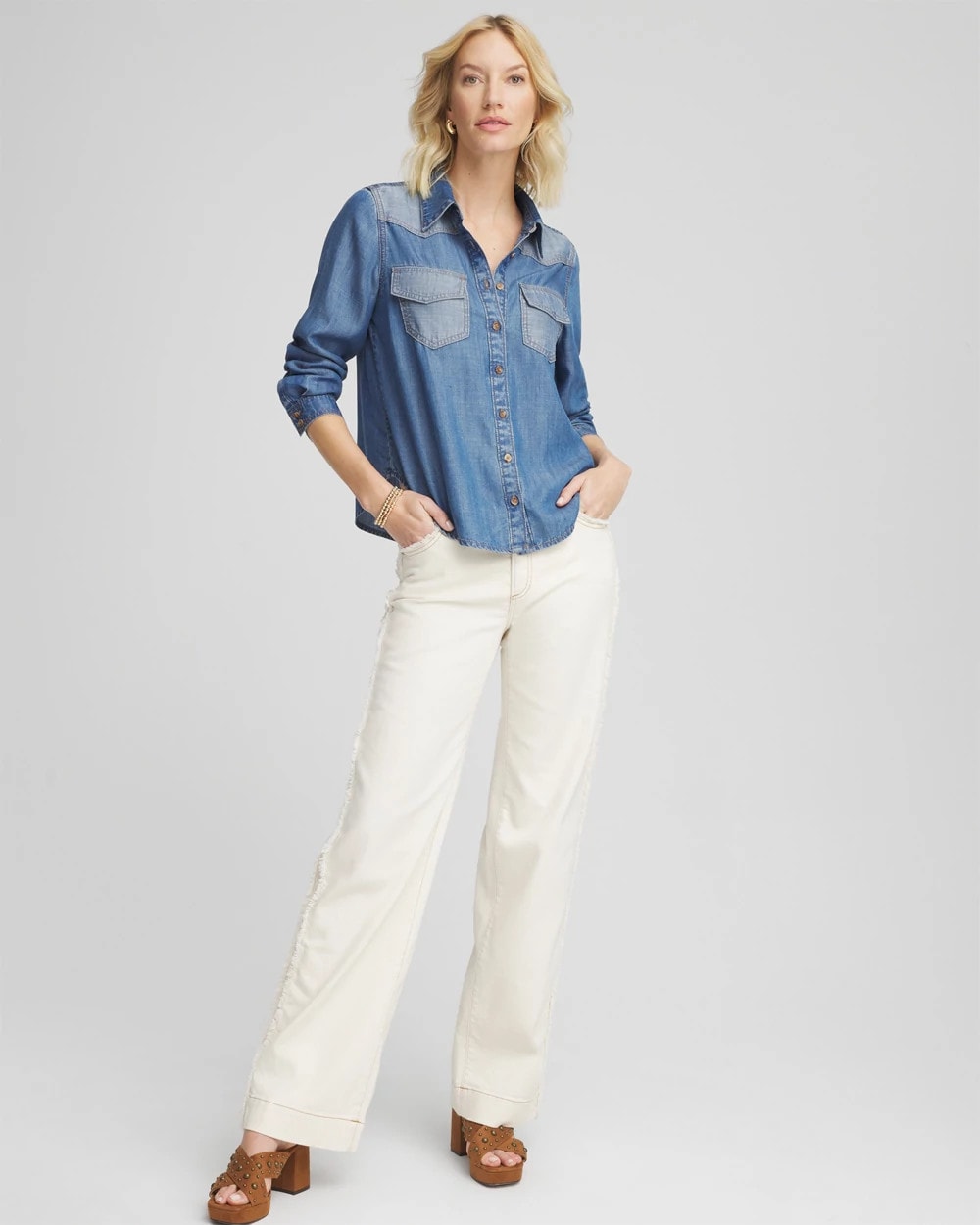 Chico's Tencel™ Colorblock Classic-Fit Shirt BAILEY INDIGO