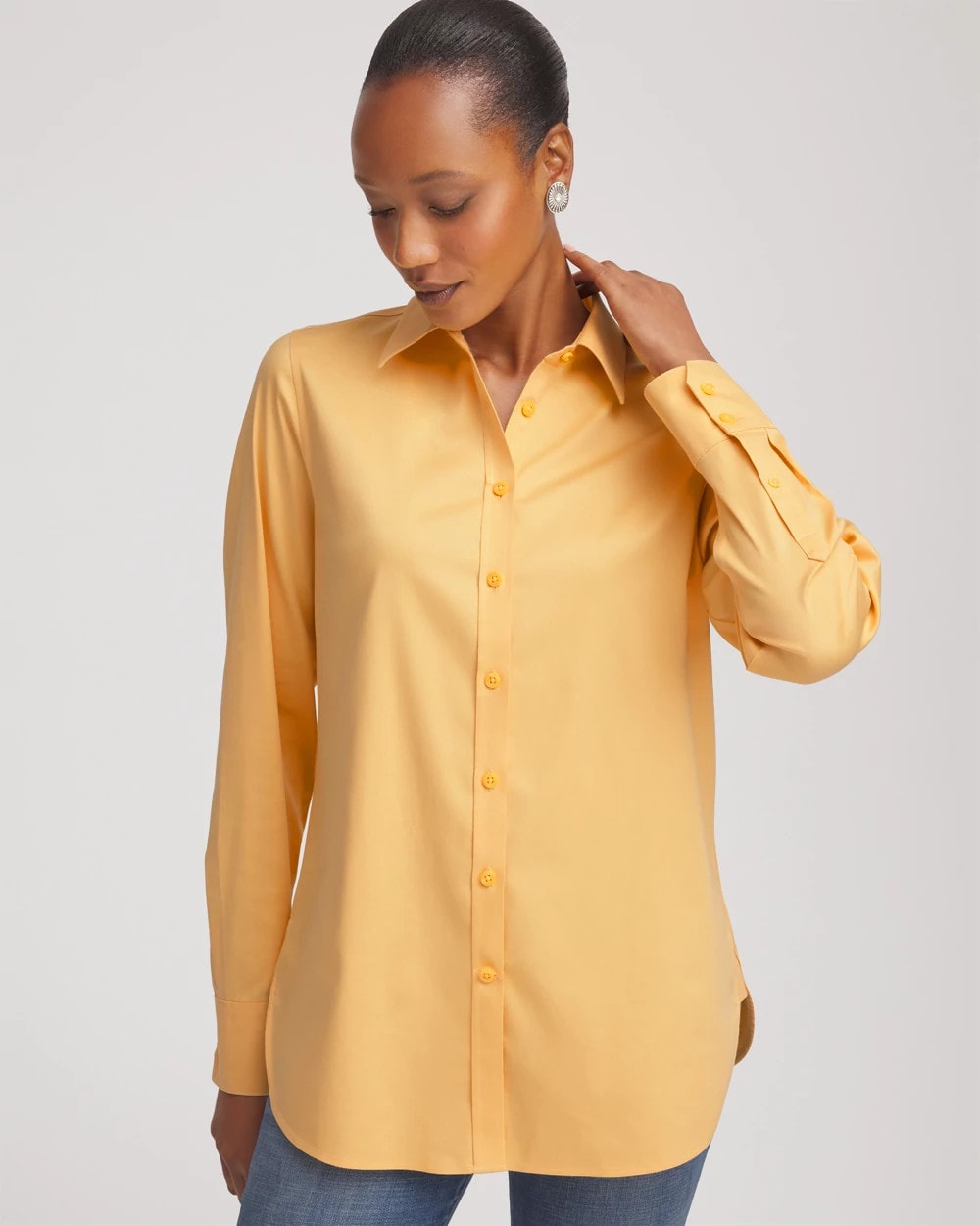 Chico's No Iron™ Stretch-Sateen Shirt GOLDEN CHAMOIS