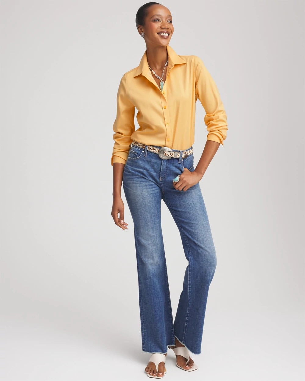 Chico's No Iron™ Stretch-Sateen Shirt GOLDEN CHAMOIS
