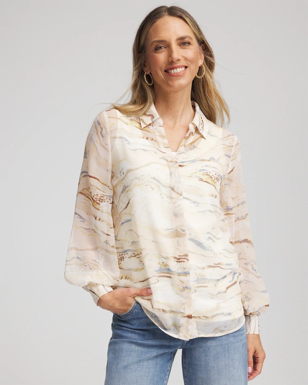 Chico's Georgette Blouson Sleeve Blouse ECRU