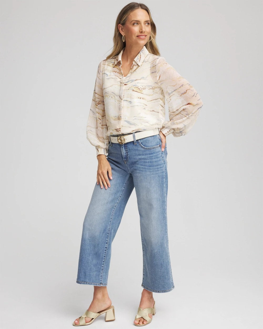 Chico's Georgette Blouson Sleeve Blouse ECRU