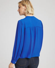 Chico's Splitneck Pullover Crepe Blouse COBALT STONE