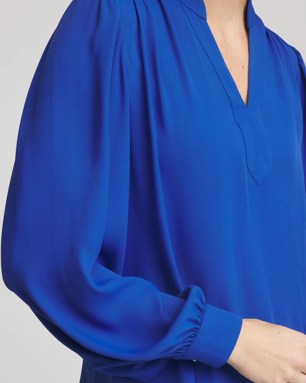 Chico's Splitneck Pullover Crepe Blouse COBALT STONE