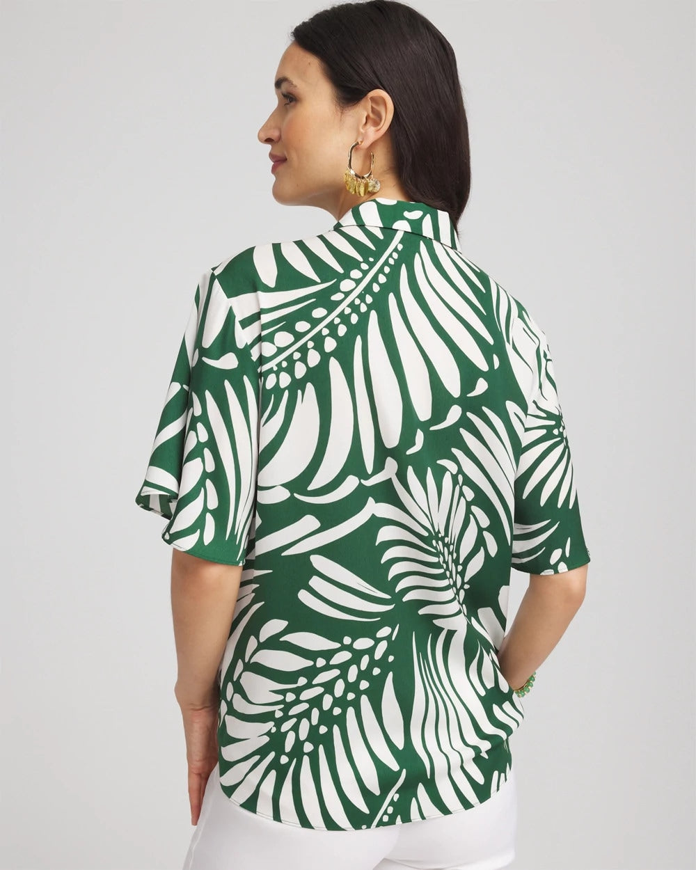Chico's Palm Print Tie-Front Silky Top PALM LEAF