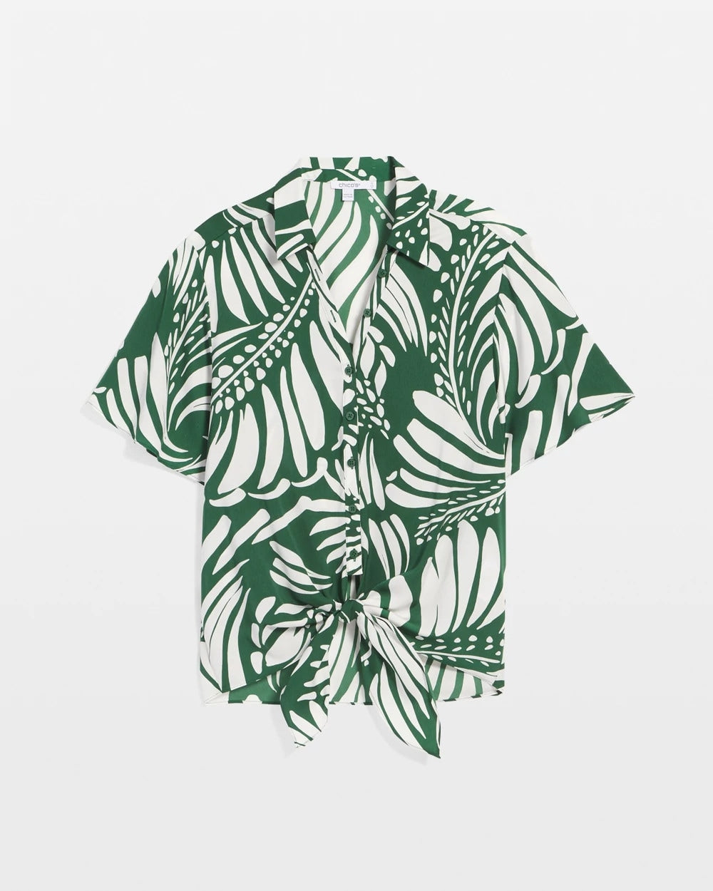 Chico's Palm Print Tie-Front Silky Top PALM LEAF