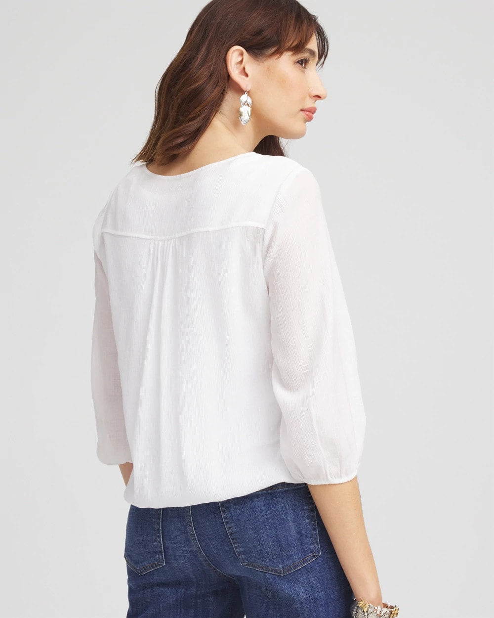 Chico's Embroidered Cutout Blouse ALABASTER